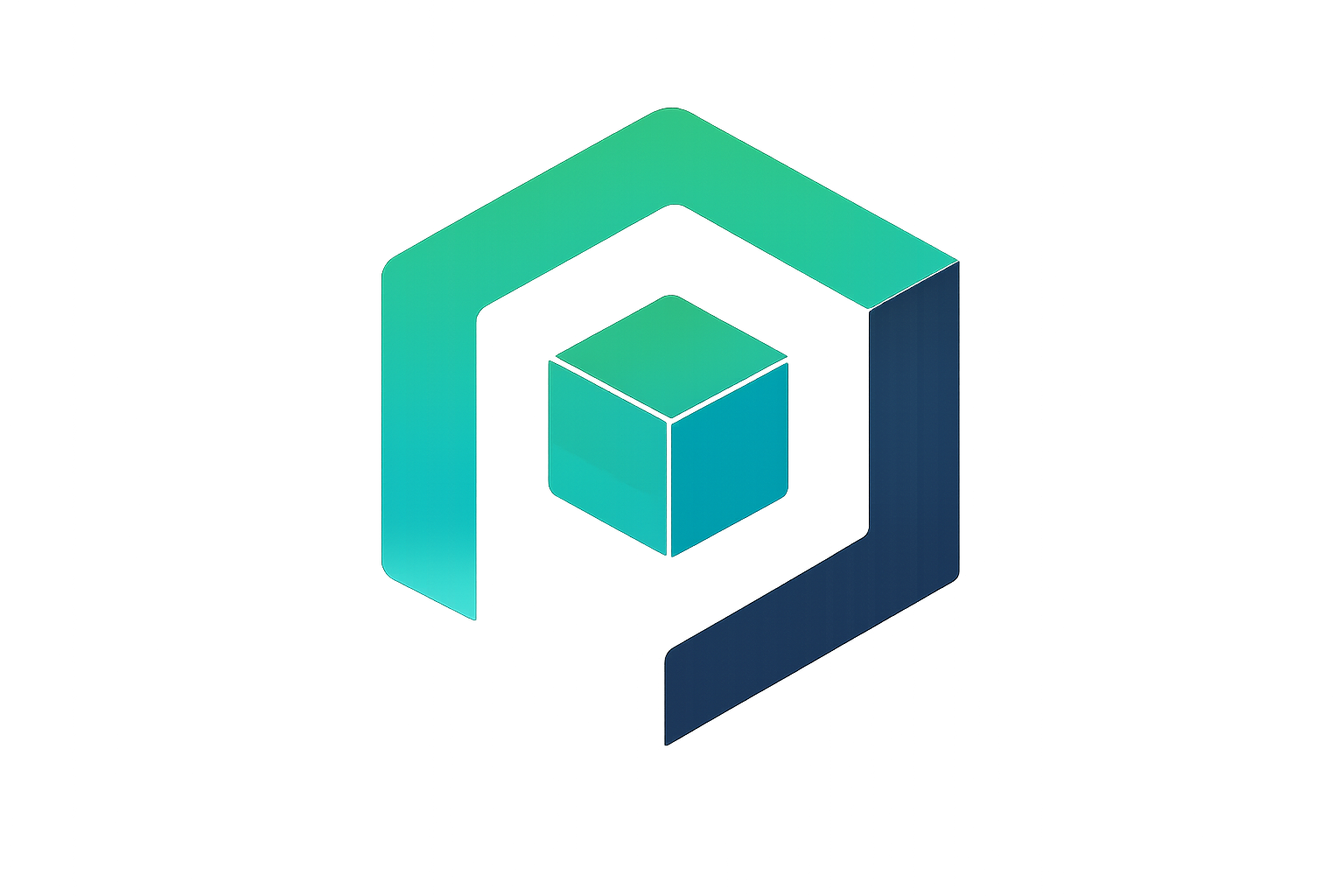 Logotipo da Minted: cubo isométrico envolto por um hexágono em gradiente de verde-menta e ciano com braço em azul-marinho